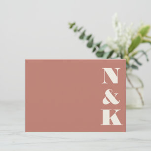 Minimaal Modern Monogram Earthy Terracotta Bruilof Notitiekaartje