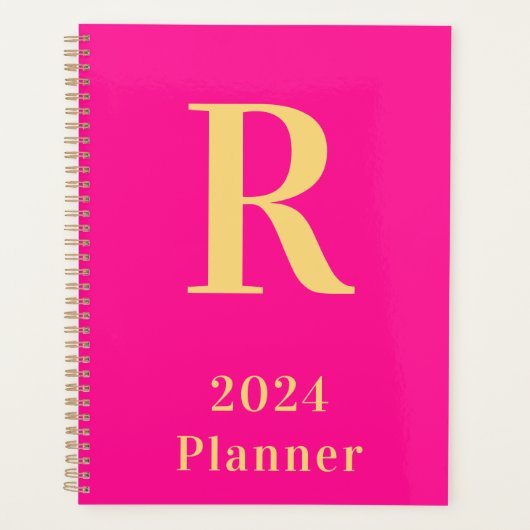 Minimaal Modern Monogram Hot Pink 2024 Planner (Voorkant)