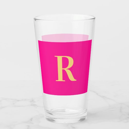 Minimaal Modern Monogram Hot Pink Glas (Achterkant)