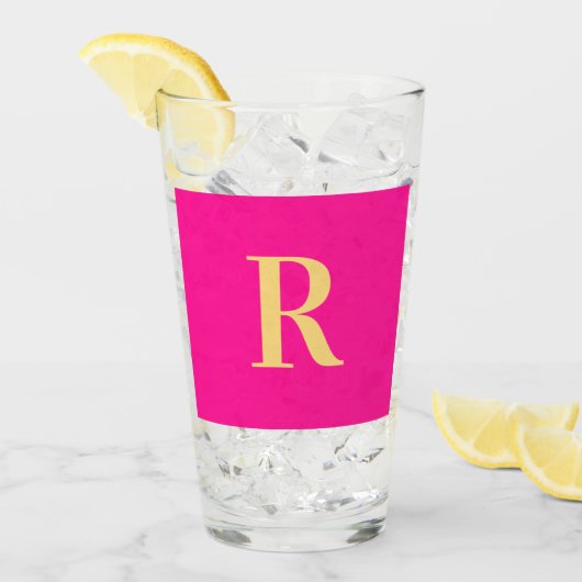 Minimaal Modern Monogram Hot Pink Glas (Voorkant ijs)
