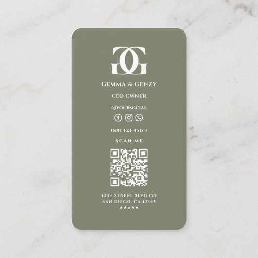 Minimaal Modern Monogram Logo G Sage Groen Visitekaartje (Achterkant)