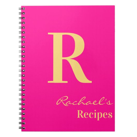 Minimaal Modern Monogram Naam Hot Pink Recept Notitieboek (Voorkant)