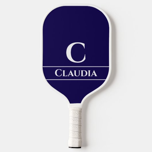 Minimaal Modern Monogram & Naam in Navy Blue Pickleball Paddle (Achterkant)