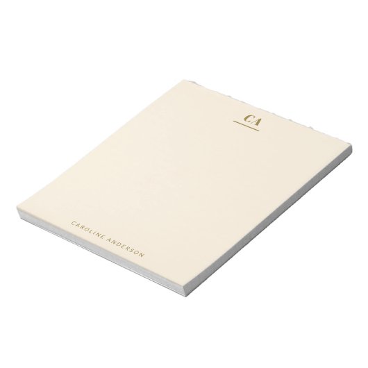 Minimaal Modern Monogram Persoonlijk Oker Crème Notitieblok (Linkerzijde)