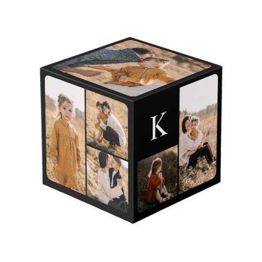 Minimaal modern monogram voor meerdere foto's kubus (Voorkant hoekig)