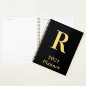 Minimaal modern monogram zwart goud 2024 planner (Display)