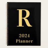Minimaal modern monogram zwart goud 2024 planner (Voorkant)