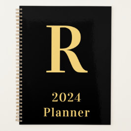 Minimaal modern monogram zwart goud 2024 planner