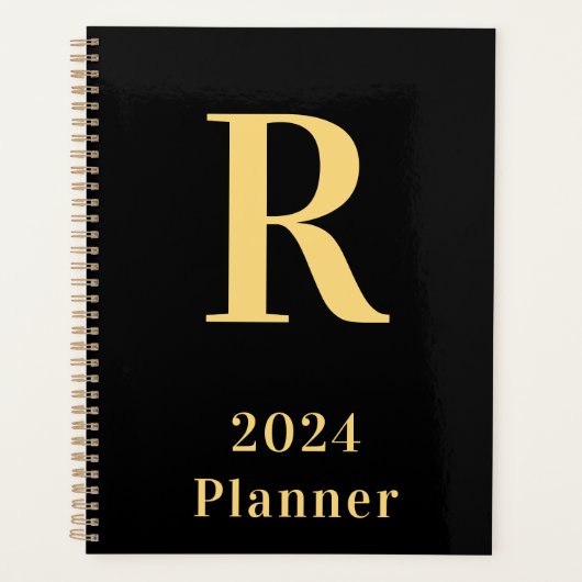 Minimaal modern monogram zwart goud 2024 planner (Voorkant)