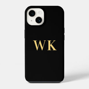 Minimaal Modern Monogram Zwart Goud iPhone 14 Hoesje