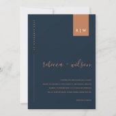 MINIMAAL MODERN NAVY BLUE RUST TYPOGRAPHY WEDING KAART (Voorkant)