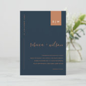 MINIMAAL MODERN NAVY BLUE RUST TYPOGRAPHY WEDING KAART (Staand voorkant)