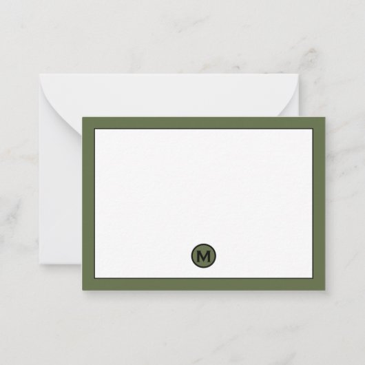 Minimaal modern olive groen monogram notitiekaartje (Achterkant)