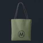 Minimaal modern olive groen monogram tote bag<br><div class="desc">Moderne monogrammed canvas tas heeft een minimalistisch ontwerp met een olijfgroen en zwart monogram op een olijfachtergrond.</div>