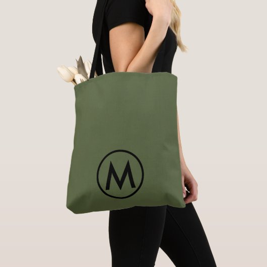 Minimaal modern olive groen monogram tote bag (Dichtbij)
