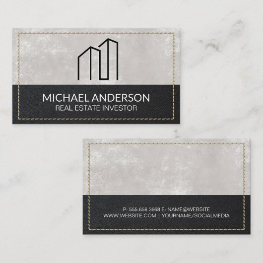 Minimaal Modern Onroerend Goed Logo | Gestikte Lee Visitekaartje (Voorkant / Achterkant)