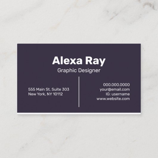 Minimaal modern Paars wit Visitekaartje (Achterkant)