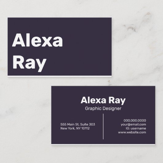 Minimaal modern Paars wit Visitekaartje (Voorkant / Achterkant)