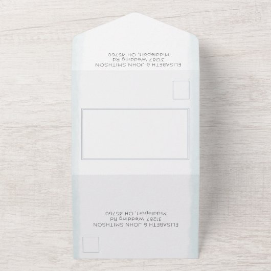 Minimaal & Modern Poederblauw Aquarel Bruiloft All In One Uitnodiging (Buitenkant)