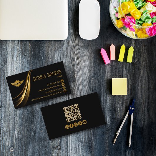 Minimaal Modern Professioneel QR-code Pilot Goud Visitekaartje