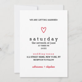 Minimaal modern | Rood hart | Bruiloft Kaart