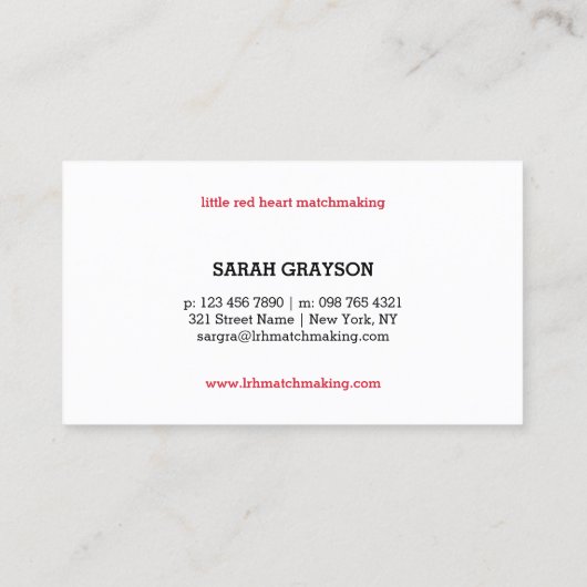 Minimaal modern rood hart visitekaartje (Achterkant)