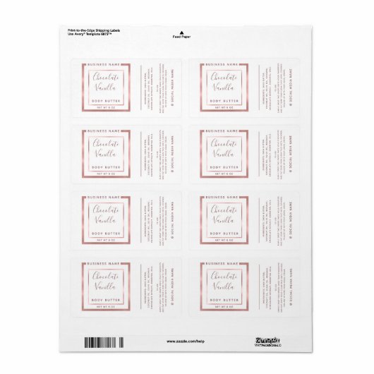 Minimaal modern roos goud lijst label met typograf (Full Sheet)