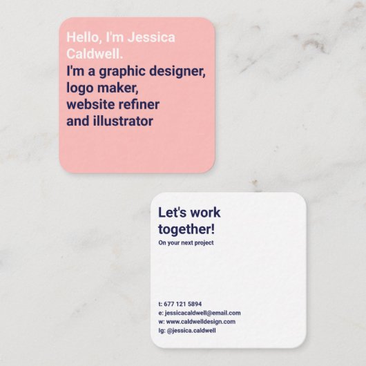 Minimaal modern roze en blauw eenvoudig grafisch o vierkante visitekaartje (Voorkant / Achterkant)