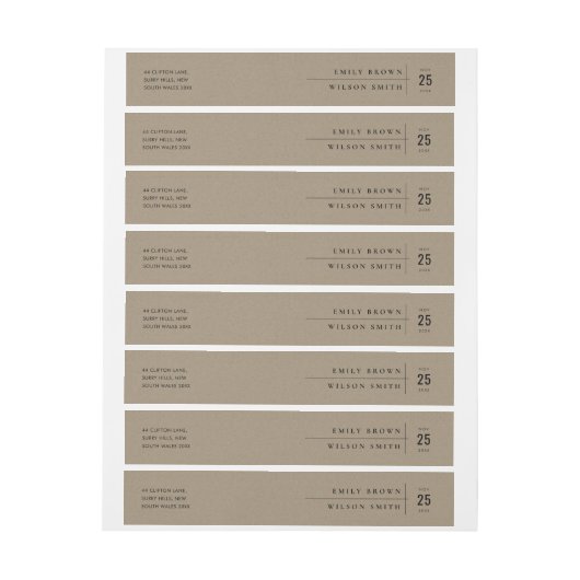 MINIMAAL MODERN RUSTIC KRAFT TYPOGRAPHY WEDING ADRESLABEL WIKKEL (Vel)