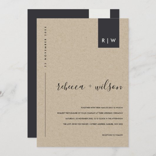 MINIMAAL MODERN RUSTIC KRAFT TYPOGRAPHY WEDING KAART (Voorkant / Achterkant)