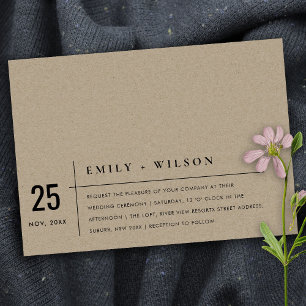 MINIMAAL MODERN RUSTIC KRAFT TYPOGRAPHY WEDING KAART