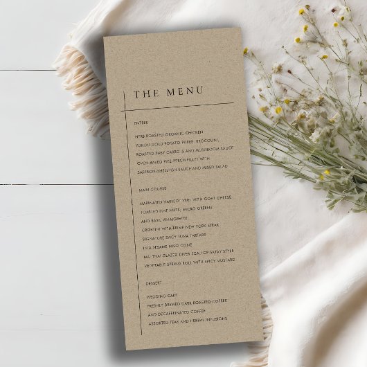 MINIMAAL MODERN RUSTIC KRAFT TYPOGRAPHY WEDING MENU