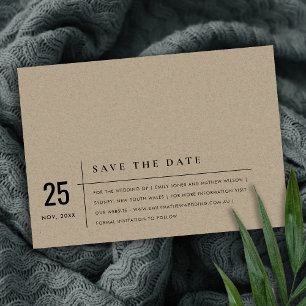 MINIMAAL MODERN RUSTIC KRAFT TYPOGRAPHY WEDING SAVE THE DATE
