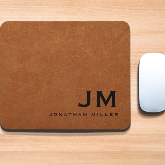 Minimaal Modern Sable Leer Monogram Muismat