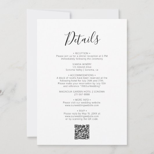 Minimaal Modern Script Alles in een QR-code bruilo Kaart (Achterkant)