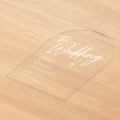 Minimaal Modern Script Boog Bruiloft Acryl Uitnodigingen (Laagn)