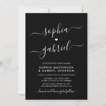 Minimaal Modern Script Monogram Zwart Bruiloft