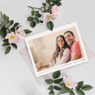 Minimaal & Modern Script Op Maat Gemaakt Trouw Huw Folie Feestdagen Briefkaart