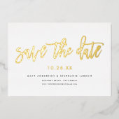 Minimaal Modern Script Save The Date Goud Folie Uitnodiging (Voorkant)