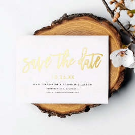 Minimaal Modern Script Save The Date Goud Folie Uitnodiging