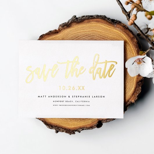 Minimaal Modern Script Save The Date Goud Folie Uitnodiging