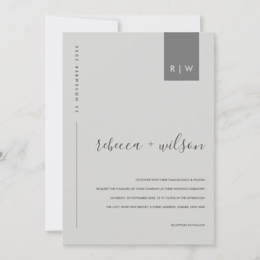 MINIMAAL MODERN SOFT LIGHT GRAY TYPOGRAPHY WEDING KAART (Voorkant)