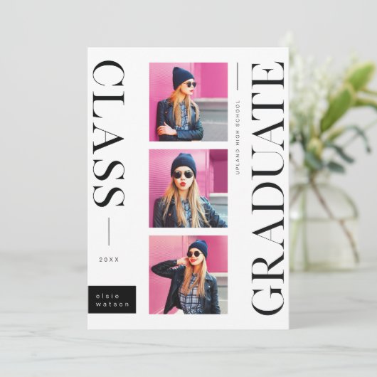Minimaal modern stijlvol | Multi Photo-Afstuderen Aankondiging (Staand voorkant)