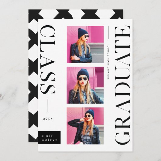 Minimaal modern stijlvol | Multi Photo-Afstuderen Aankondiging (Voorkant / Achterkant)