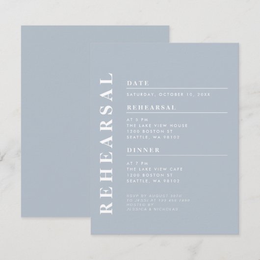 Minimaal modern stoffig blauw repetitie diner eleg kaart (Voorkant / Achterkant)