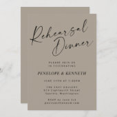 Minimaal Modern Taupe Brown Script repetitie diner Kaart (Voorkant / Achterkant)