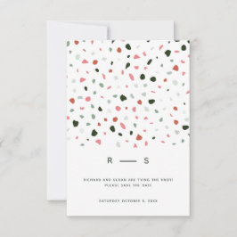 Minimaal modern terrazzo patroon groene roze trouw save the date