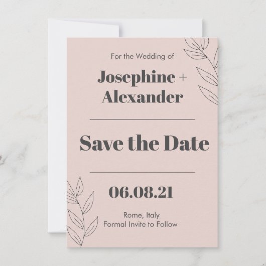 Minimaal modern thema save the date (Voorkant)