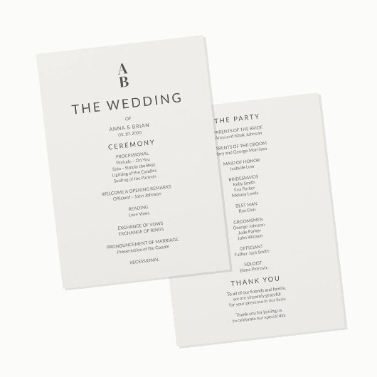 Minimaal Modern Trouwprogramma Civiele Plechtighei Programmakaart