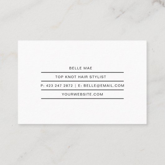 Minimaal modern visitekaartje met haarstylist (Achterkant)
